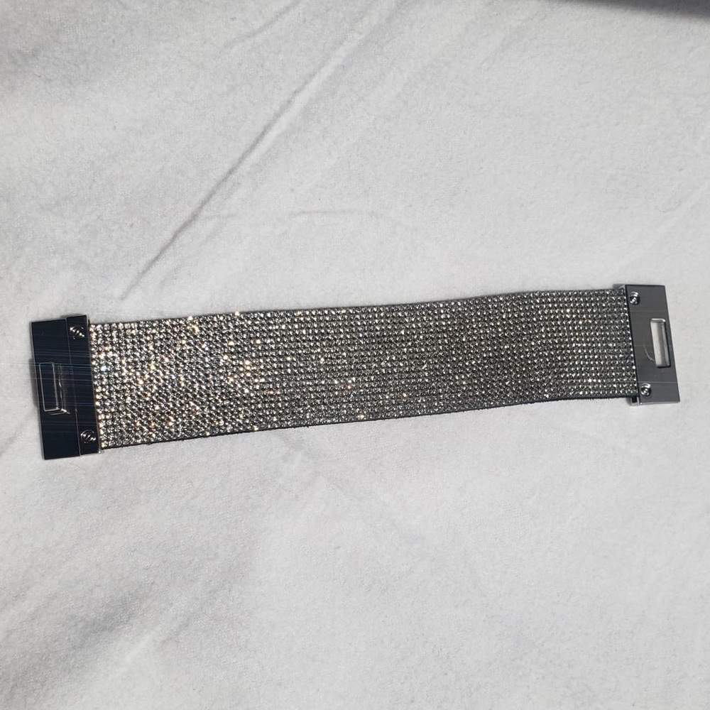 Silver Rhinestone Thick Strap Wrap Around Bracelet